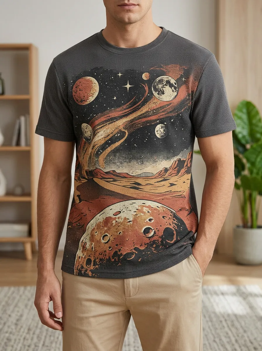 Men's Space Astronomy Lover Planet Landscape Contemporary Crew Neck T-Shirt