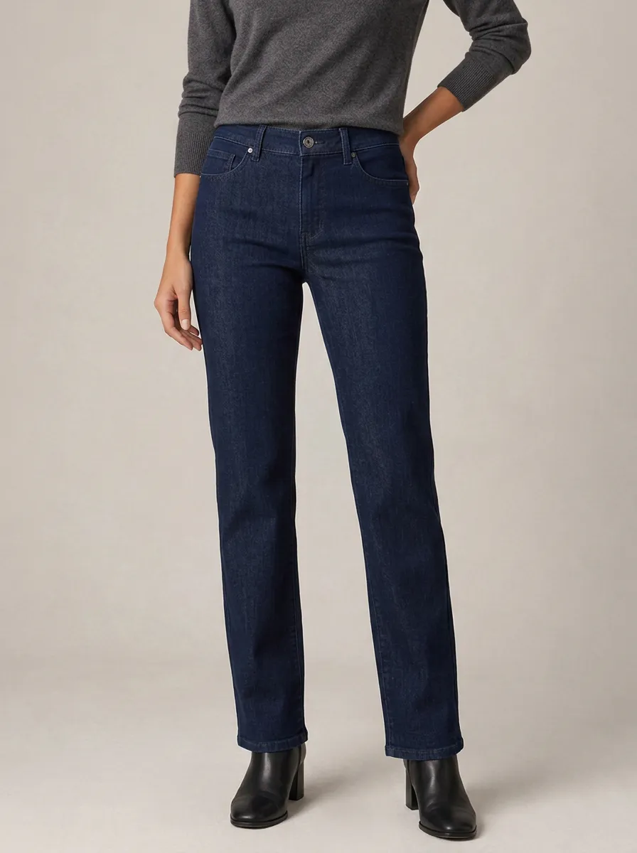Women's Casual Daily Wear Dark Wash Denim Straight Leg Pants