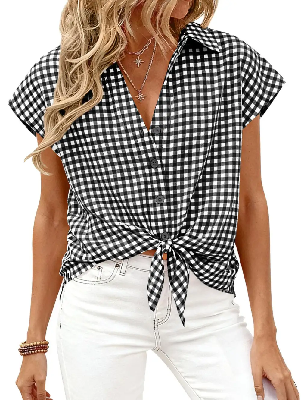 Plaid Button Loose Short Sleeve Shirt