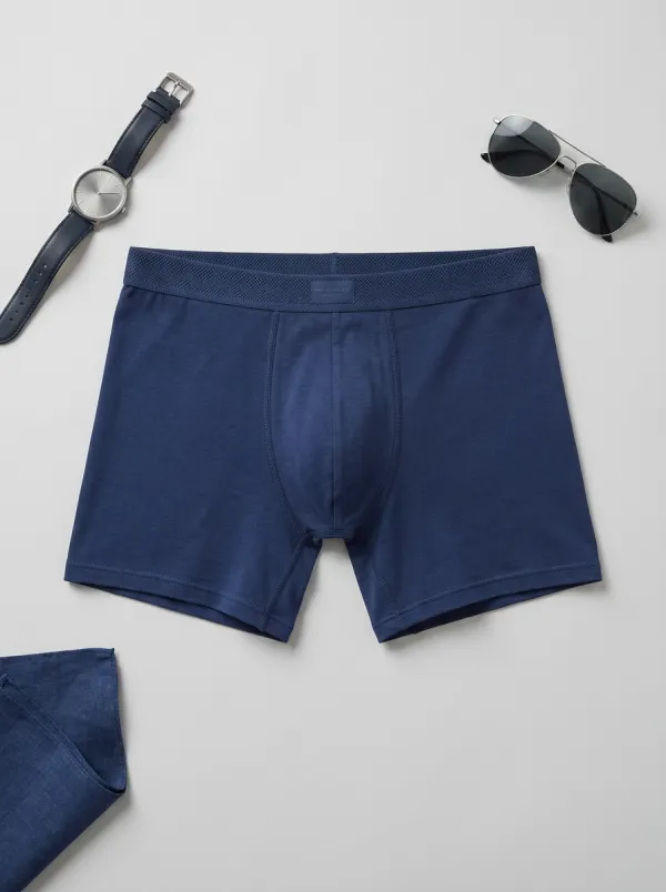 Men's Solid Navy Blue Plain Printed Boxer Briefs