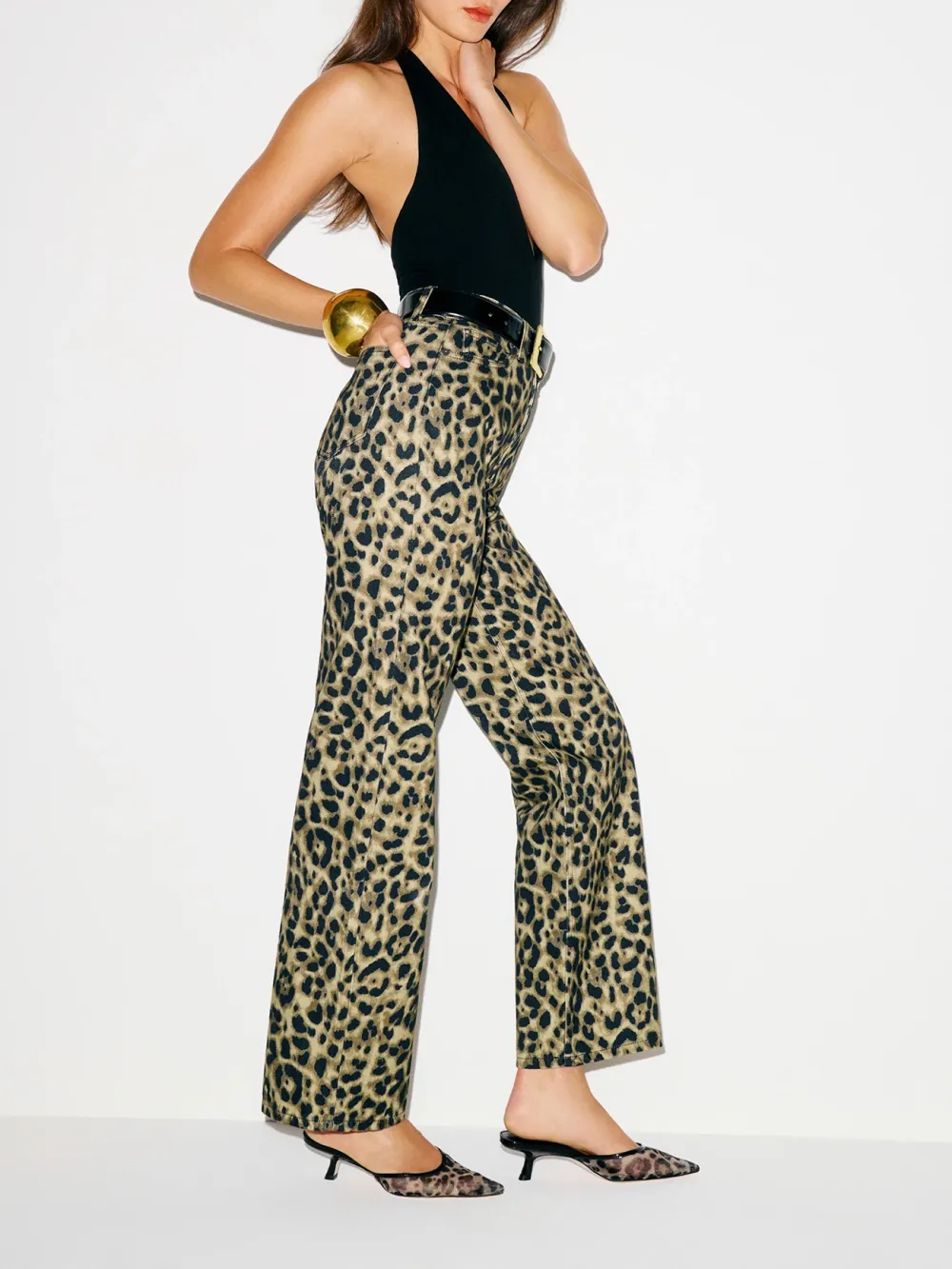 Leopard Print Wide Leg Jeans