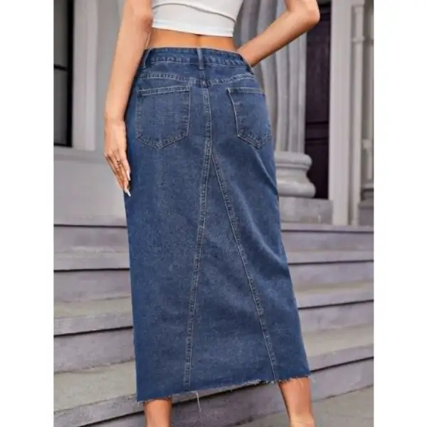 Relaxed Slit Midi Denim Skirt with Pockets