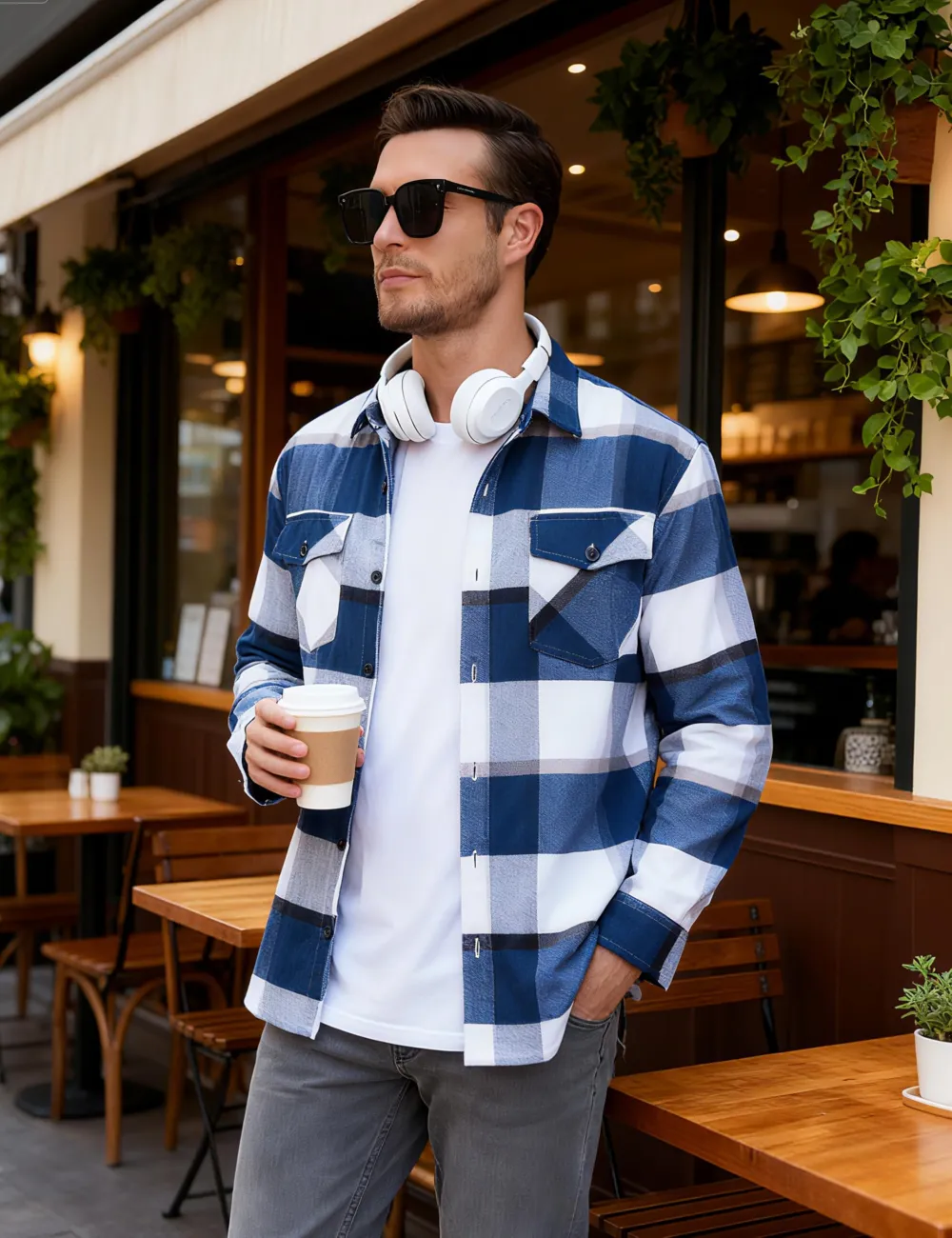 Men's Flannel Shirts Brushed Fleece Flannel Shirts Jacket