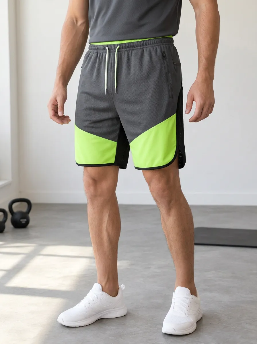 Men's and Neon Color-Block Athletic Shorts Casual