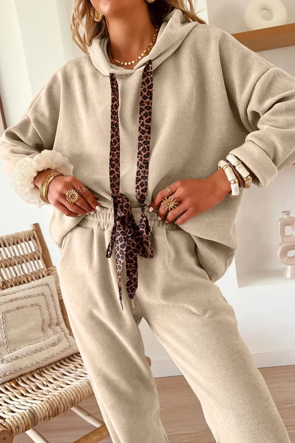 Drawstring Pullover Soft Pants Lounge Set
