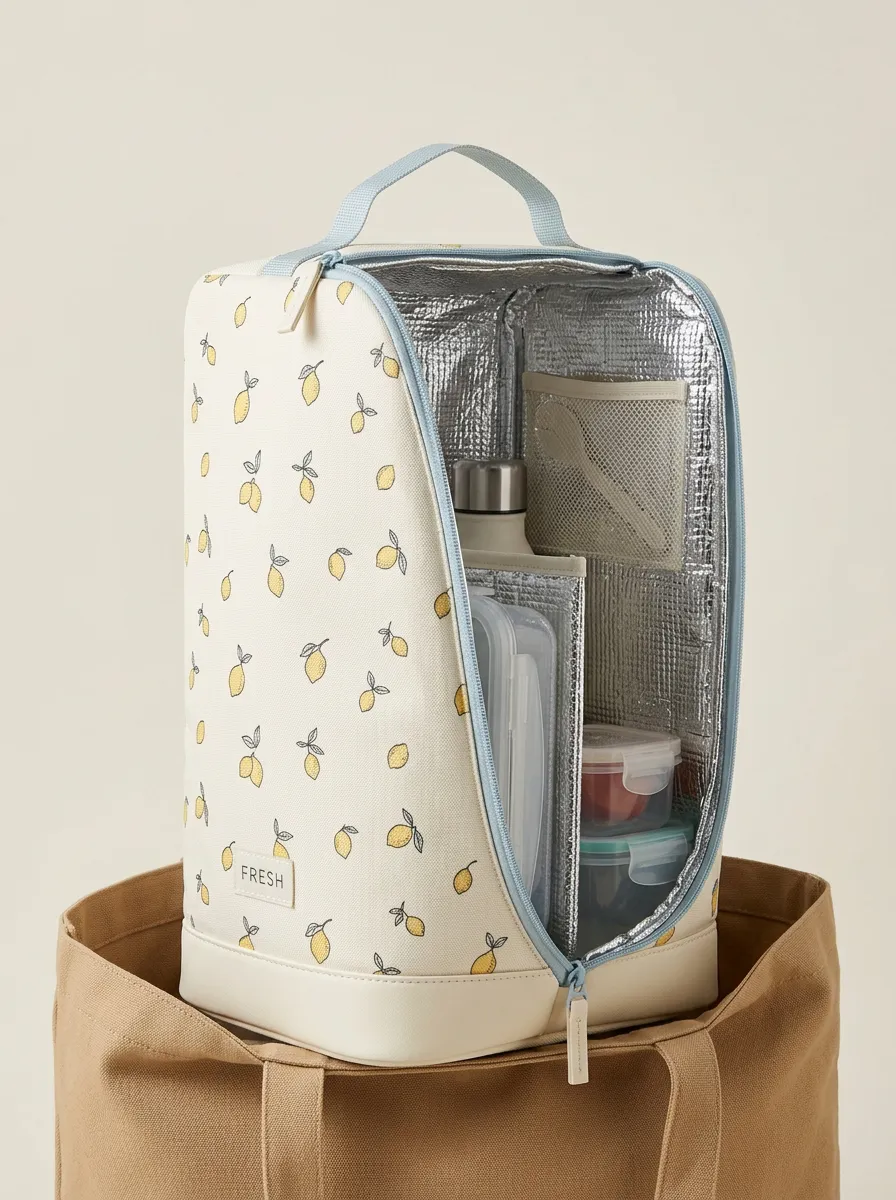 Fresh Food Lover Lemon Pattern Printed Insulated Lunch Bag