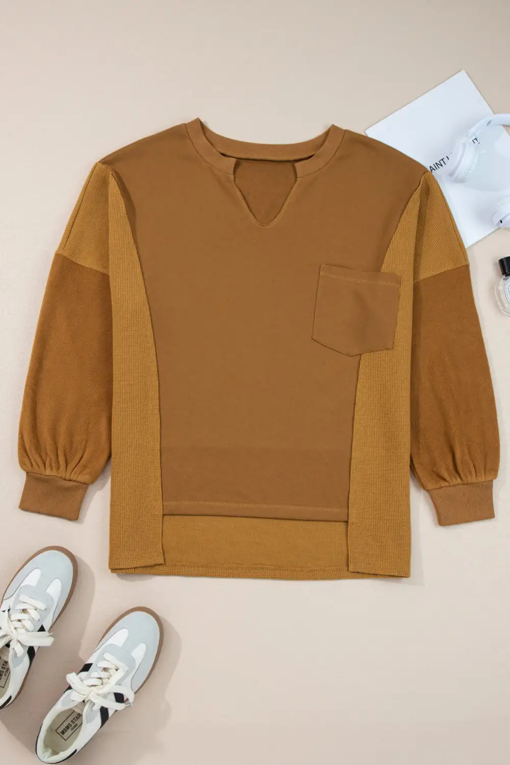 Relaxed Patchwork Textured Sweatshirt