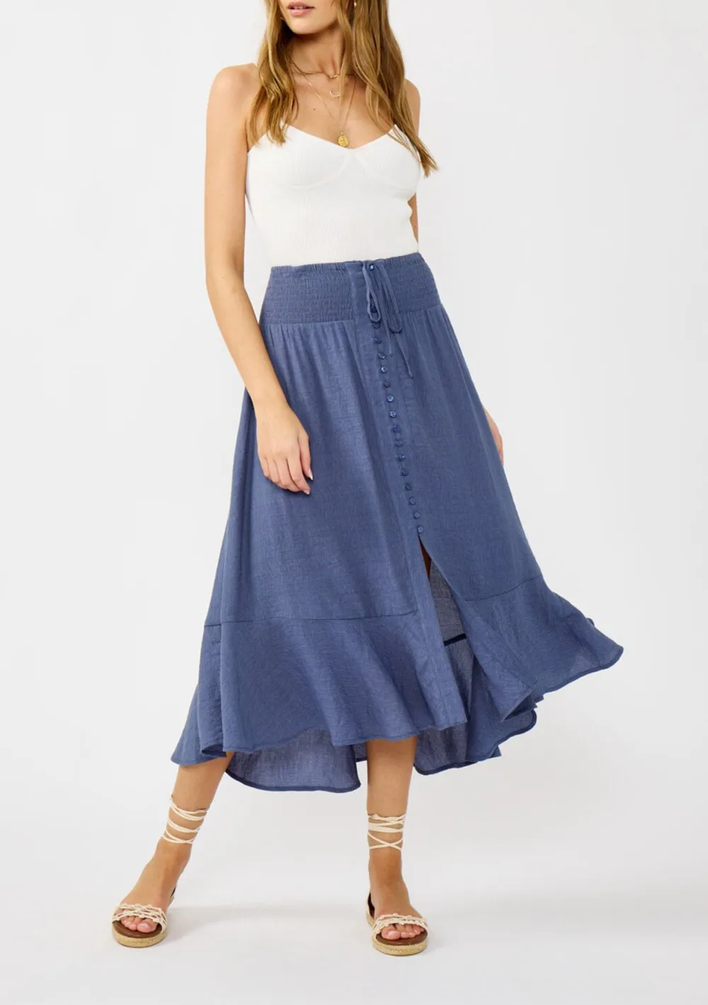 Smocked Drawstring Waist Skirt
