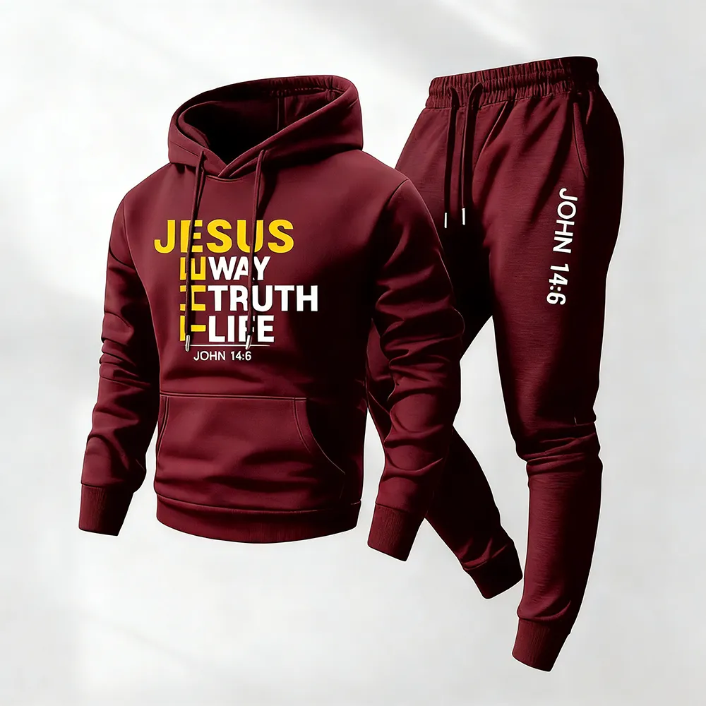 Men's Jesus Letter Printed Hoodie and Sweatpants Set