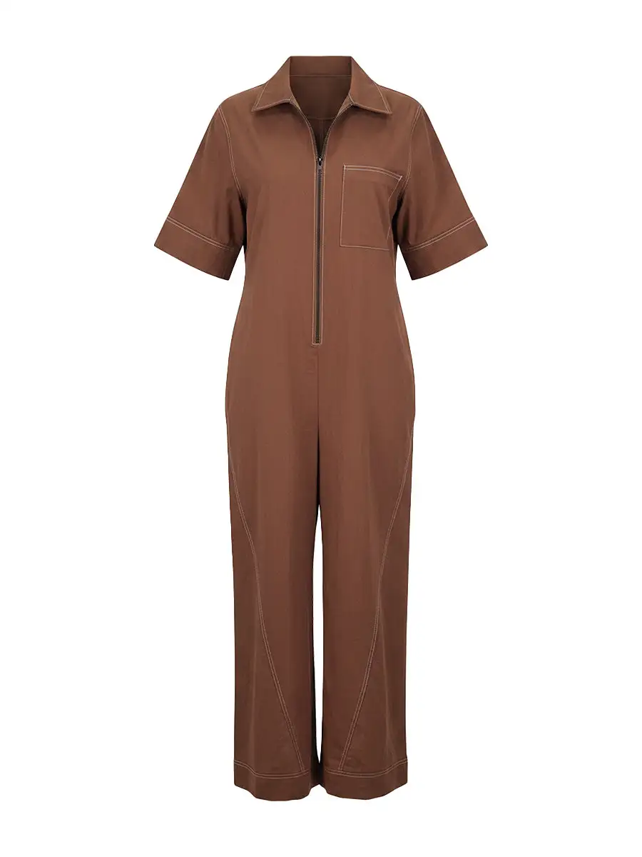 Losse Jumpsuits Met Korte Mouwen Zakken Effen Kleur