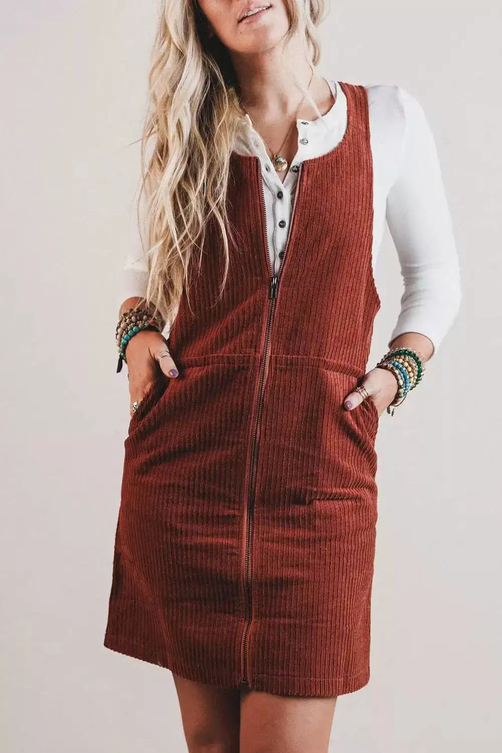 Sleeveless Corduroy Pocketed Dress