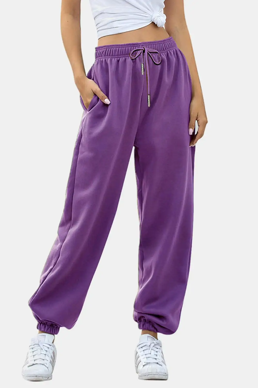 Tailored Elastic-Waist Pocketed Jogger Pants