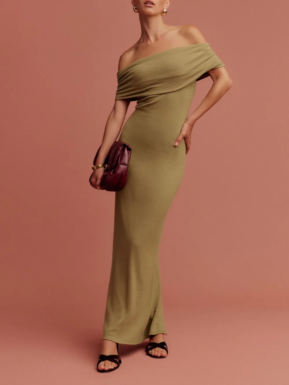 Off Shoulder Belted Midi Dress