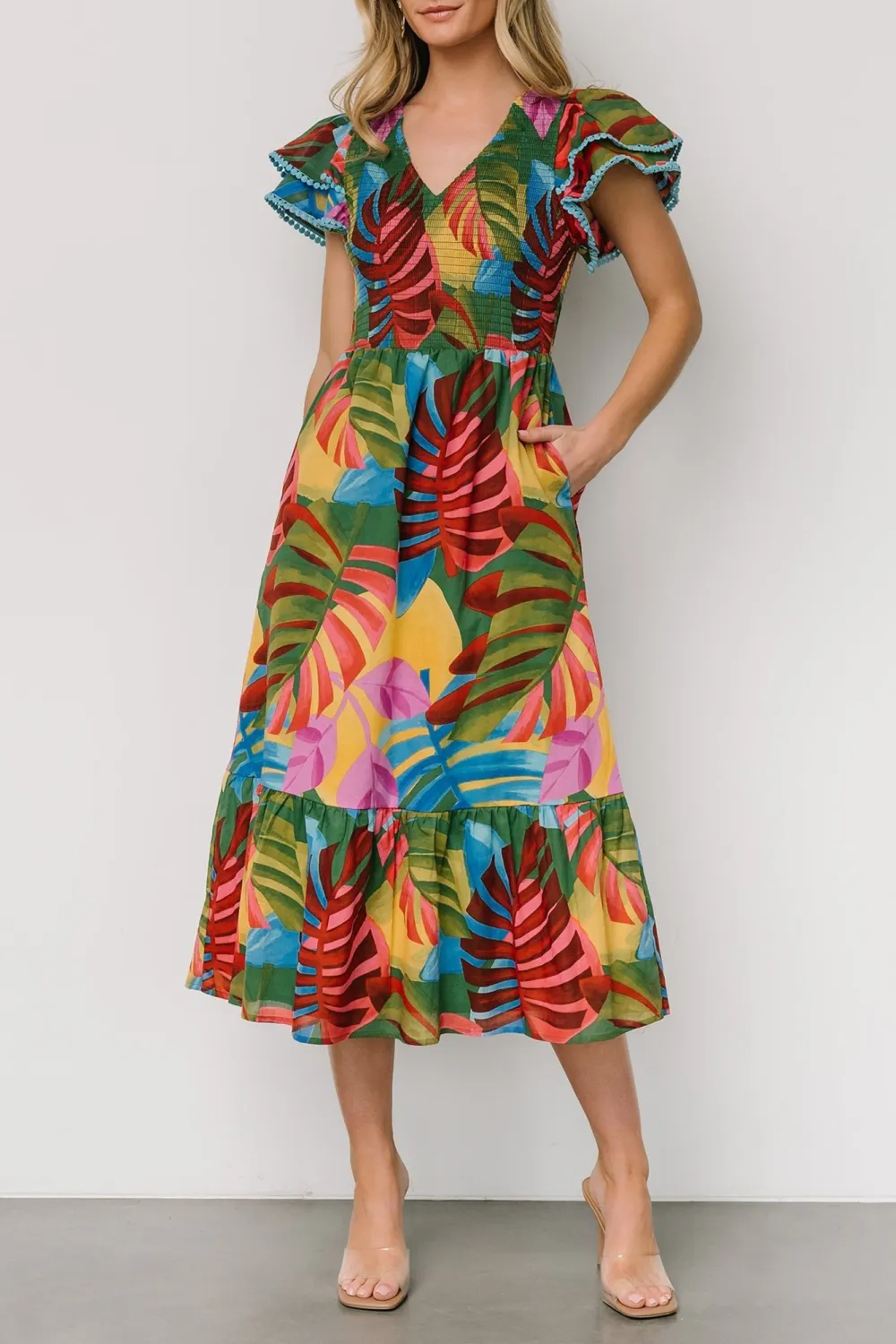 Retro Vintage Distressed Artistic Lotus Leaf Hem Dress