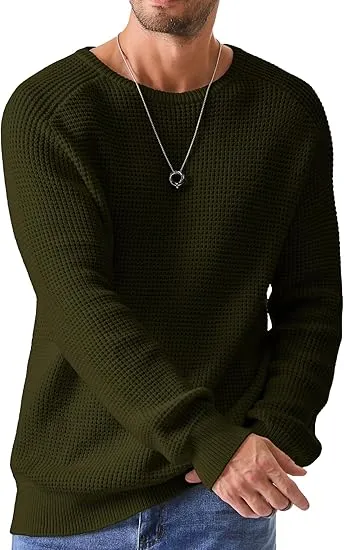 🧶 Men’s Waffle Knit Crewneck Sweater – Effortless Warmth. Everyday Style.