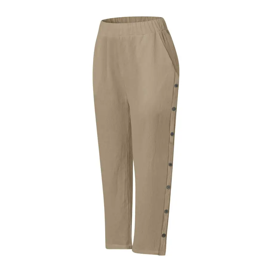 Full Size Side Decor Button Casual Wide Leg Pants Plus Size