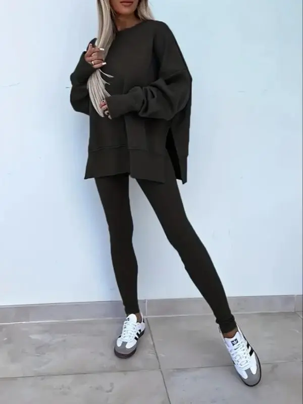 🔥6 PACKS $23.97🔥Women Casual Two Piece Outfits Oversized Pullover Sweatshirts with Thumb Hole Slit Ribbed Pants