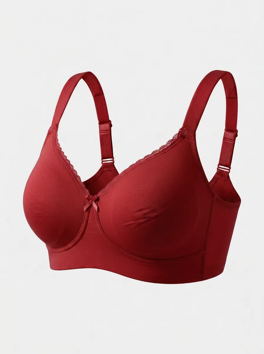 Women's Full-Coverage Lace-Trim Bow-Detail Wide-Strap Bra