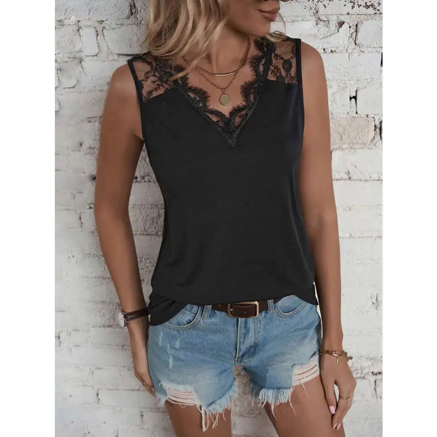 Modern Lace Detail V Neck Tank