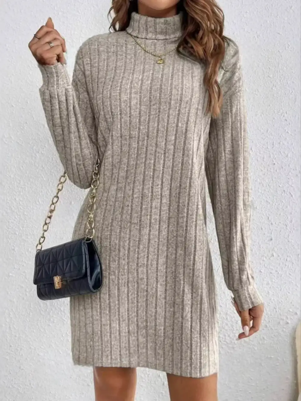 Layered Detail Ribbed Knit Mini Dress