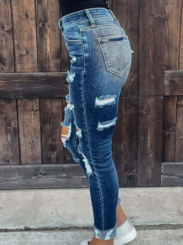 Skinny Ripped Stretch Washed Denim Jeans