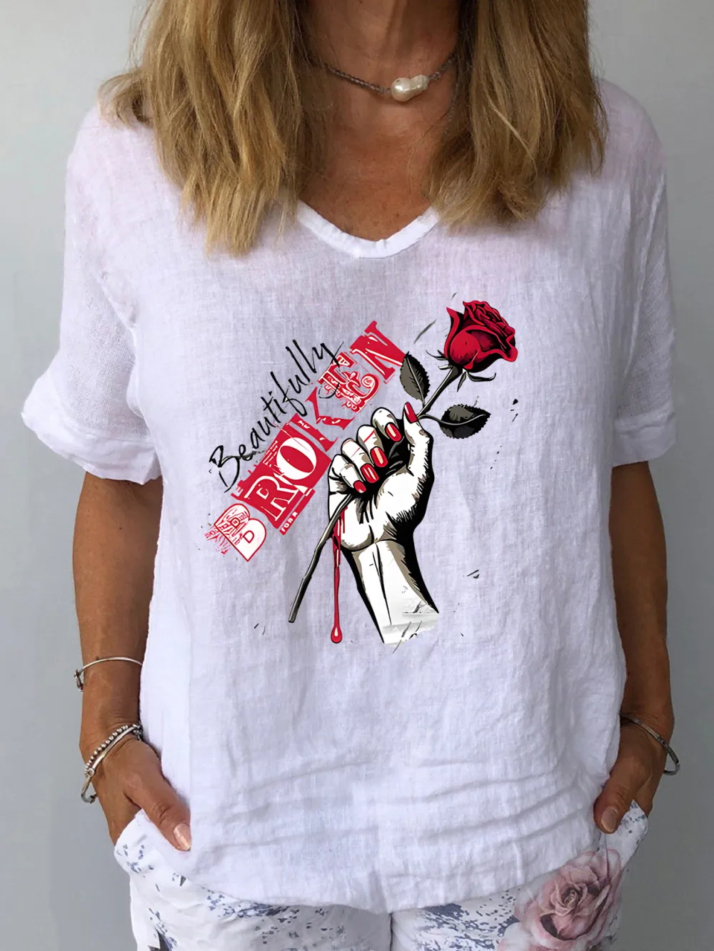 Women's Beautifully Broken V - Neck Tee