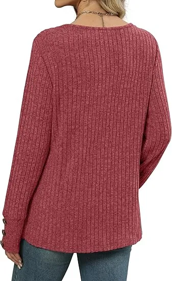 Women's V-Neck Long Sleeve Knit Sweater | Lightweight | Oversized Loose Fit Sweater for Layering