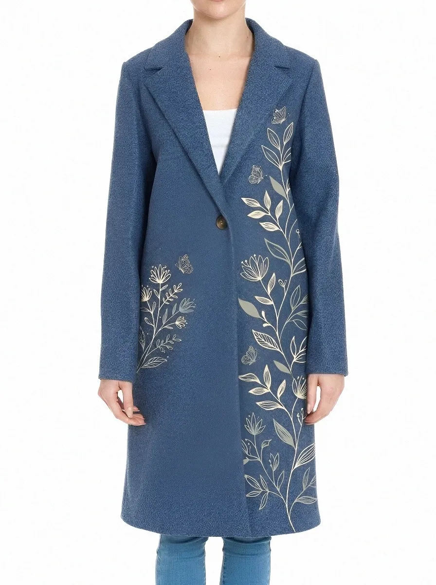 Women's Nature Lover Floral Butterfly Printed Wool Coat