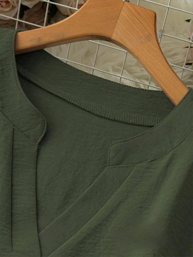Women's Plain Notched Neck Drop Shoulder Blouse