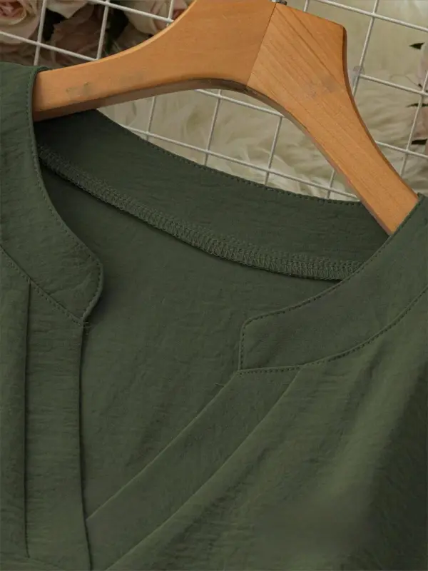 Women's Plain Notched Neck Drop Shoulder Blouse