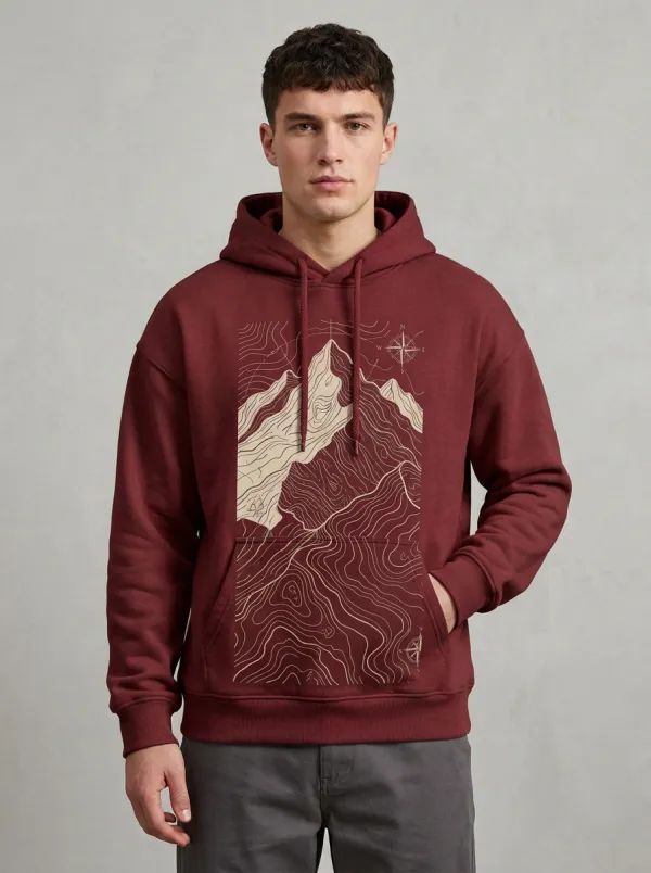 Men's Trail Hiking Outdoor Explorer Mountain Topographic Graphic Hoodie