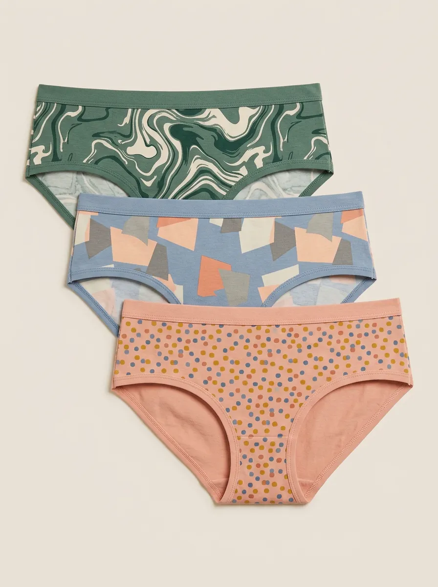Women's Abstract Pattern Marble Geometric Polka Dot Print 3-Pack Panties