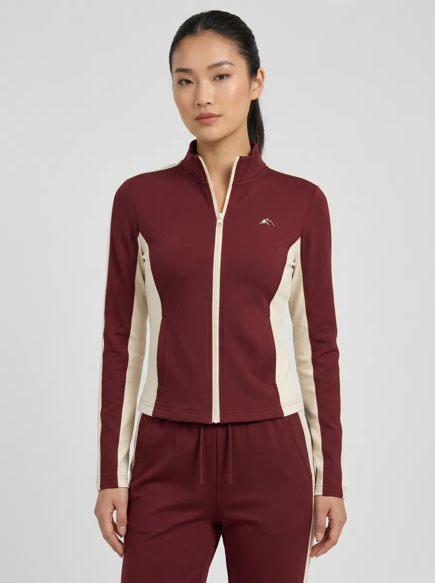 Women's Sage Green Color-Block Zip-Up Jacket & Jogger Set
