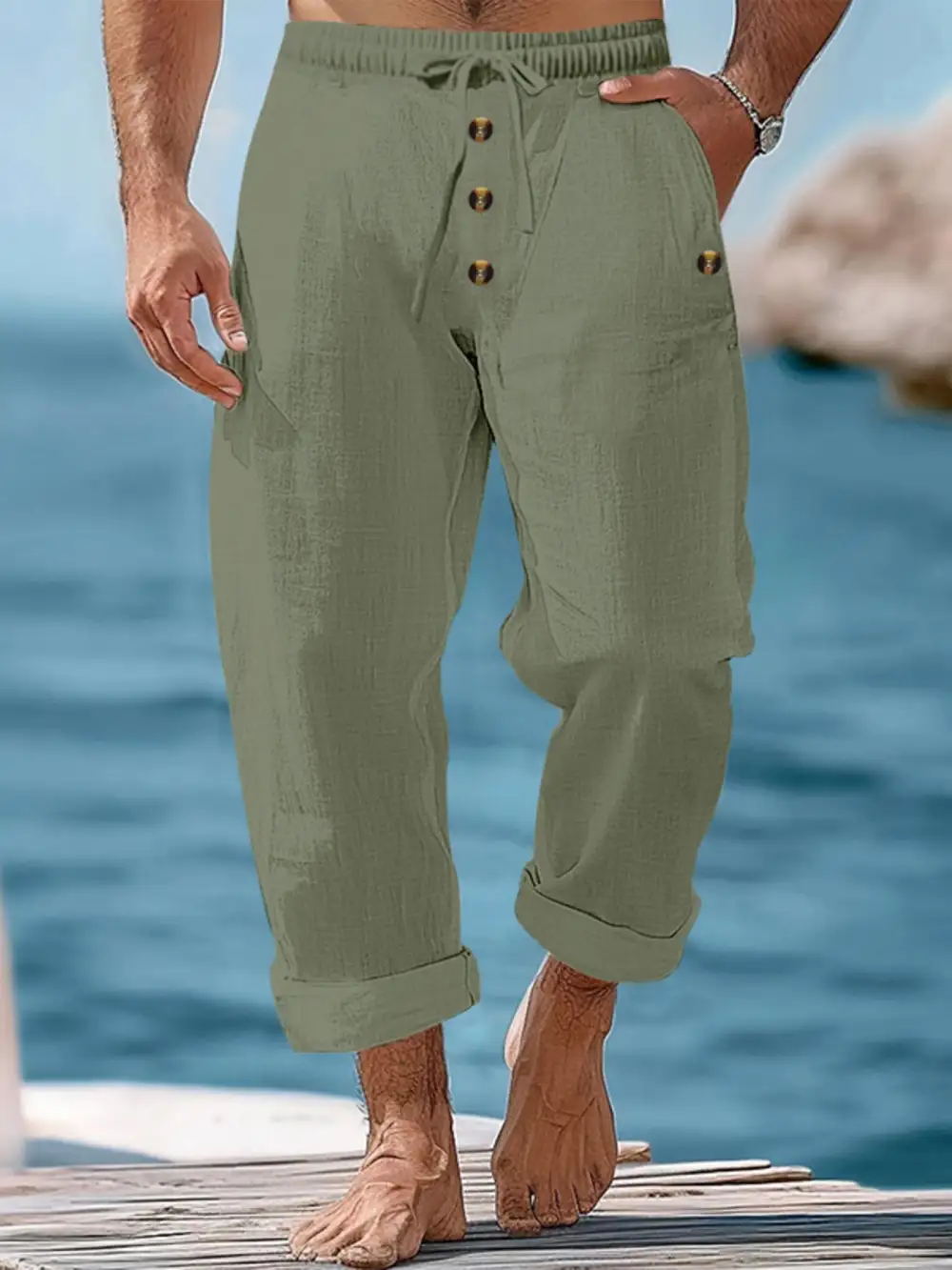 Men's Full Size Button Fly Drawstring Pants Plus
