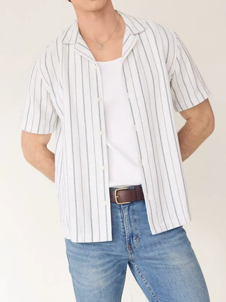 Bright White Striped Short-Sleeve Shirt
