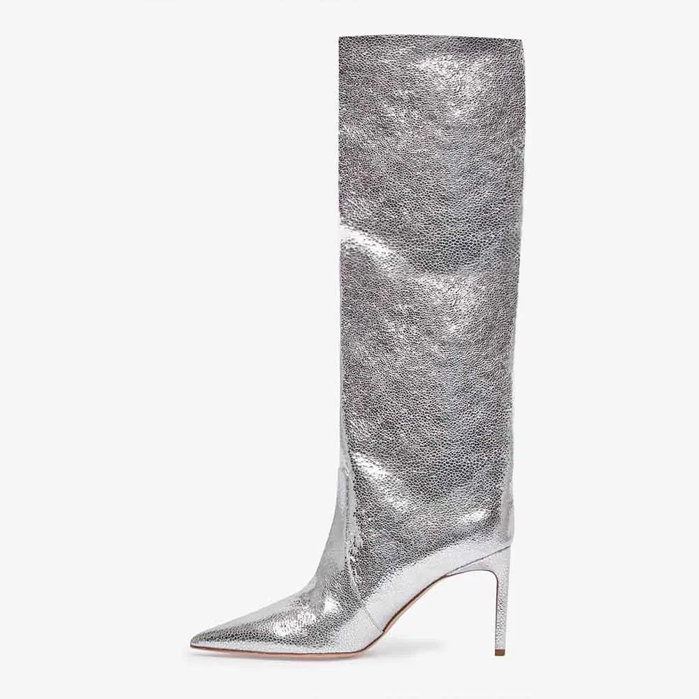 Pointed-Toe Stiletto-Heel Platform Knee-High Boots