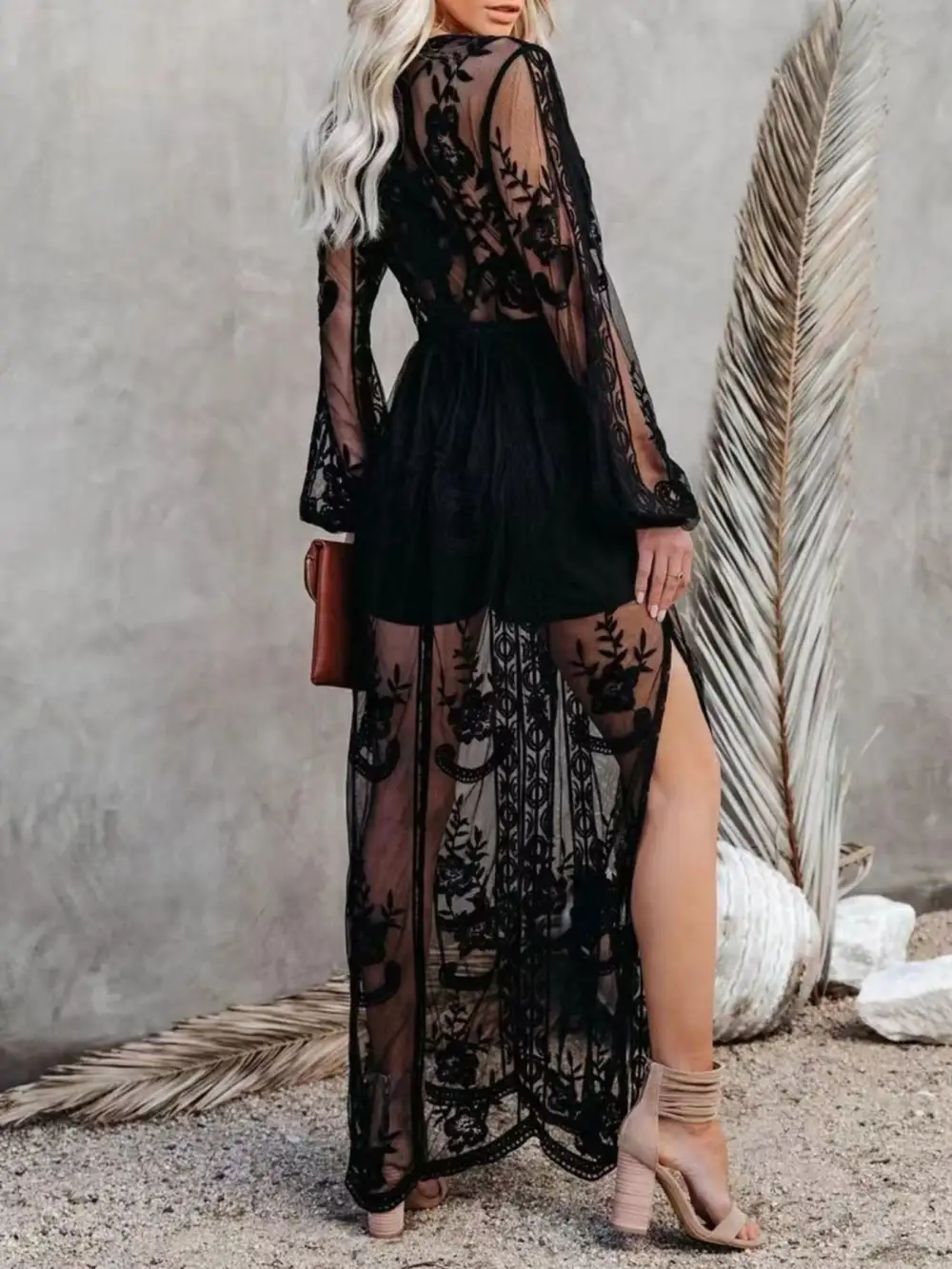 Floral Lace Slit Maxi Dress
