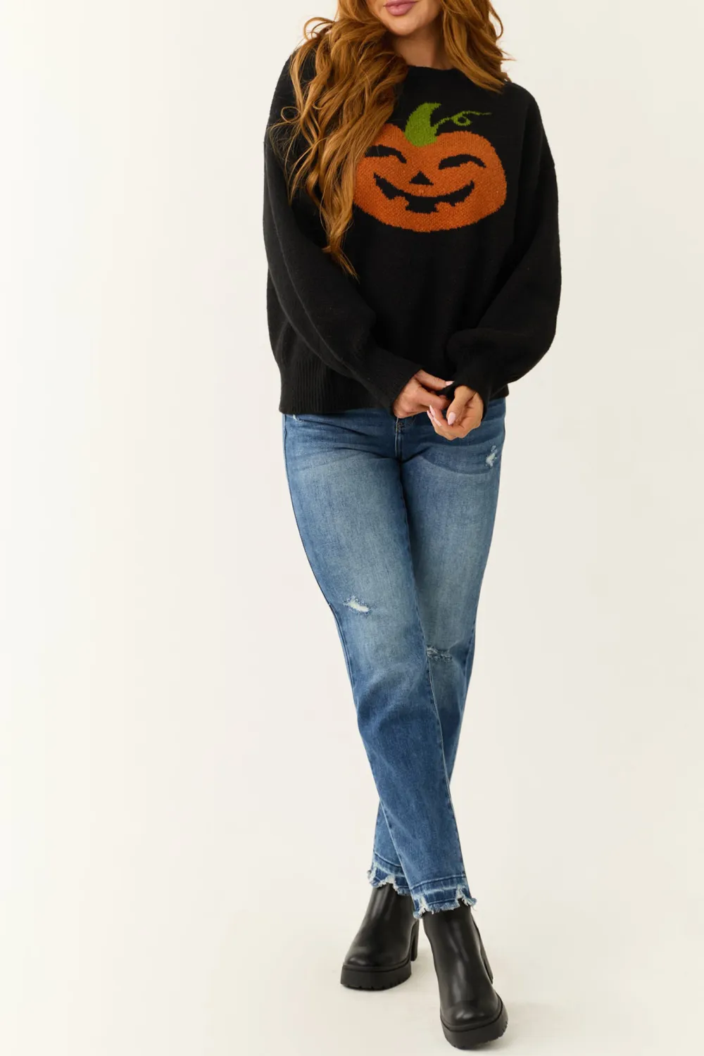 Black Pumpkin Graphic Long Sleeve Sweater