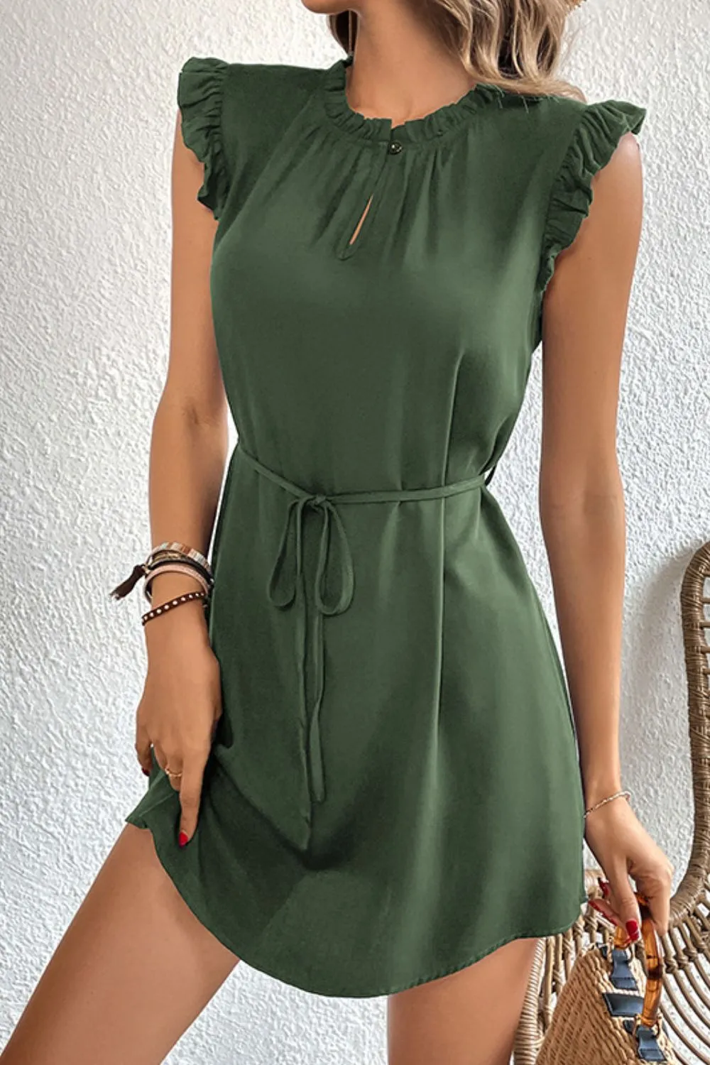 Everyday Tie Detail Ruffle Trim Dress