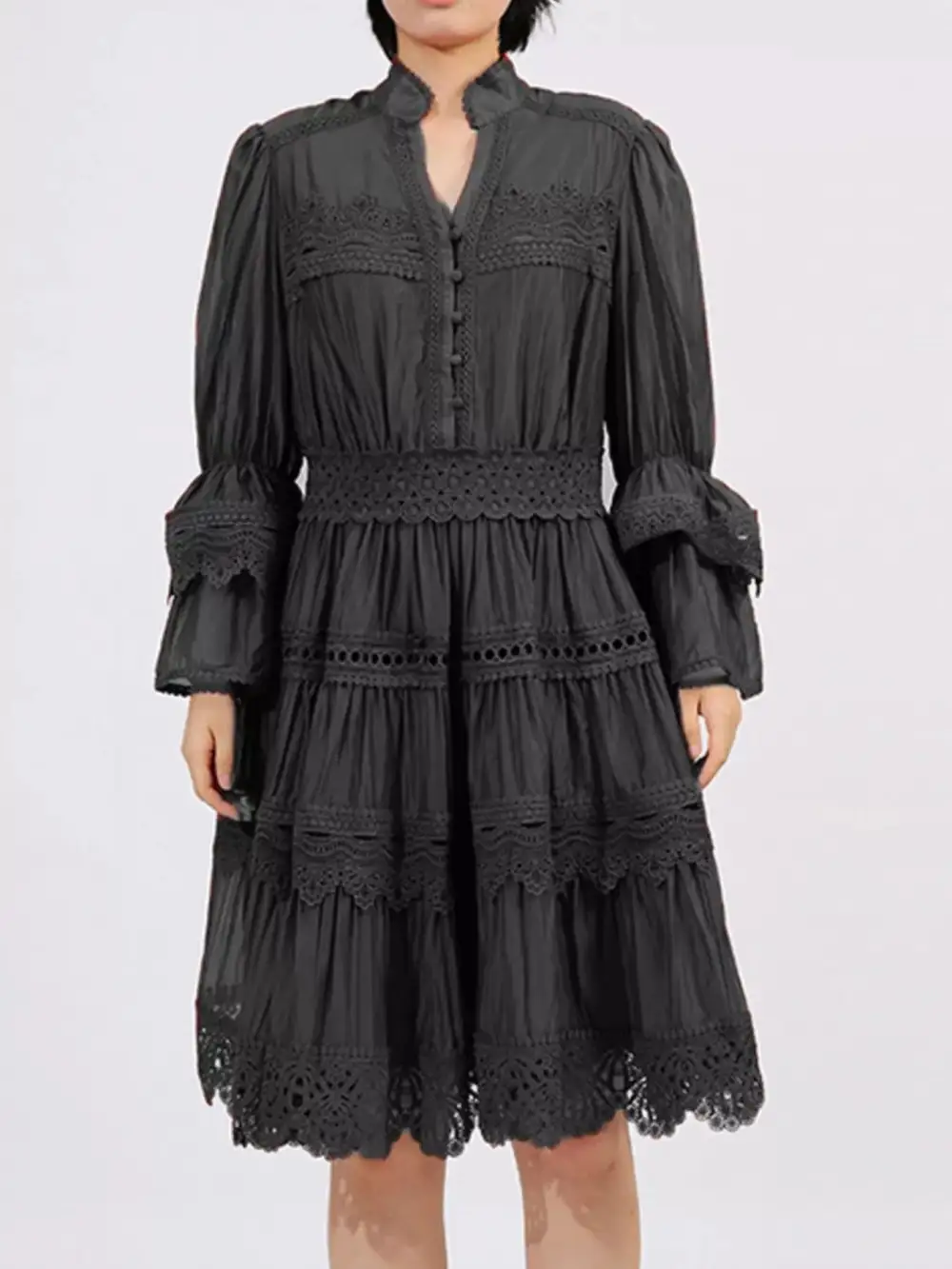Easy Fit Lace Ruffle Long Sleeve Dress
