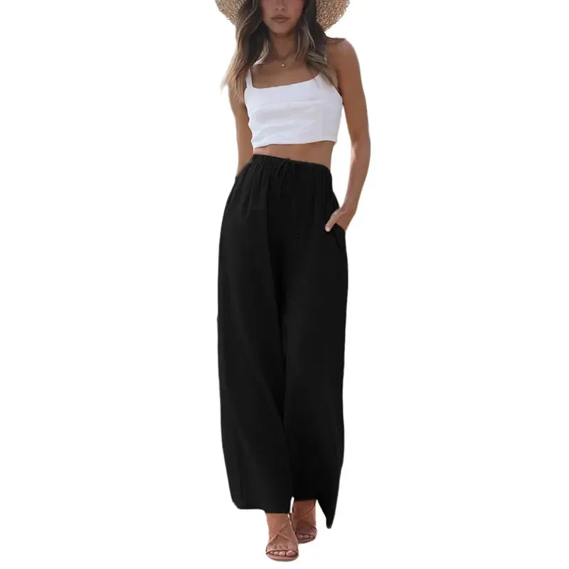 Women's Summer Cotton Linen Wide Leg Pants