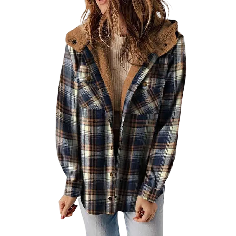 Women's Plaid Hooded Jacket: Casual Vintage Soft Fitted - Autumn/Winter