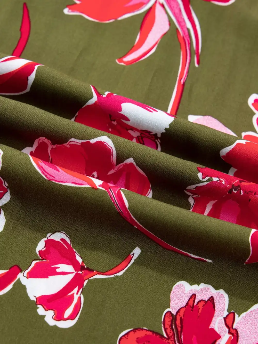 Gathered Detail Floral Printed Split Neck Dress