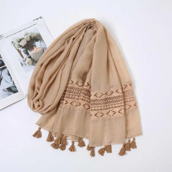 Tasseled Lace Trim Scarf