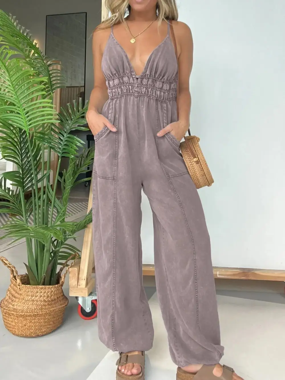 Plus Size Wide Leg Spaghetti Strap Accessory