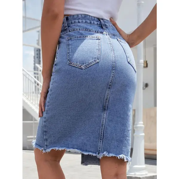Raw Hem Slit Denim Skirt
