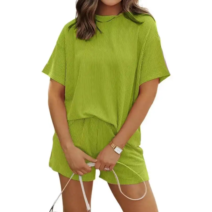 Ribbed Short Sleeve Top and Shorts Two Piece Set