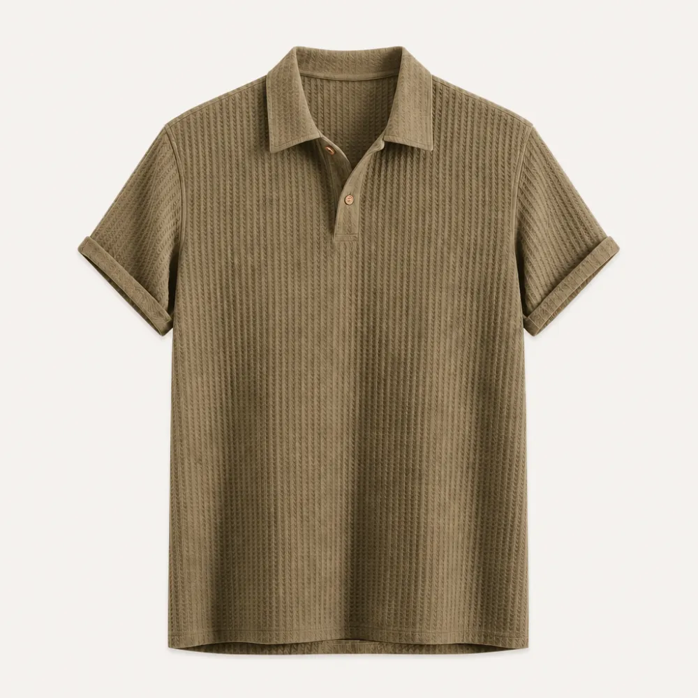 Men’s Waffle Textured Short Sleeve Polo Shirt