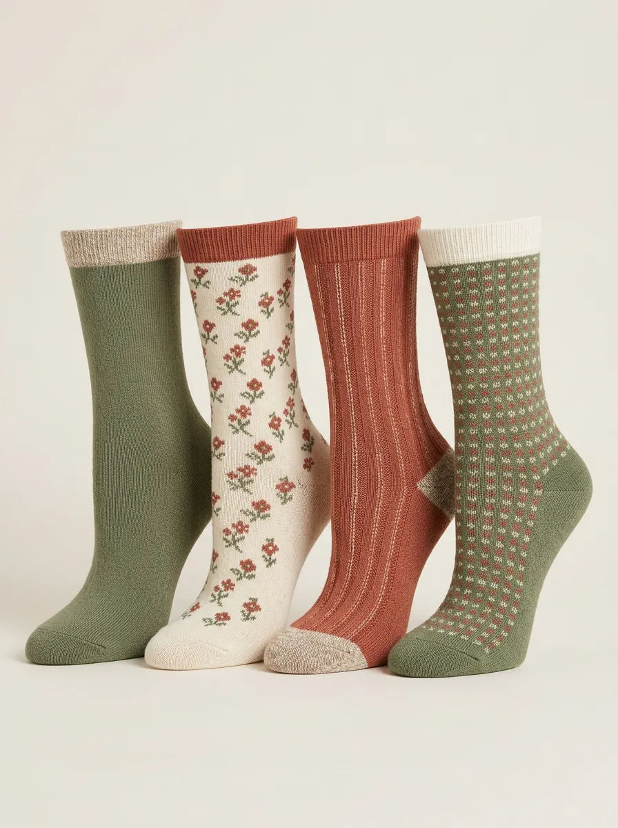 Floral Vintage Four-Pair Casual Socks