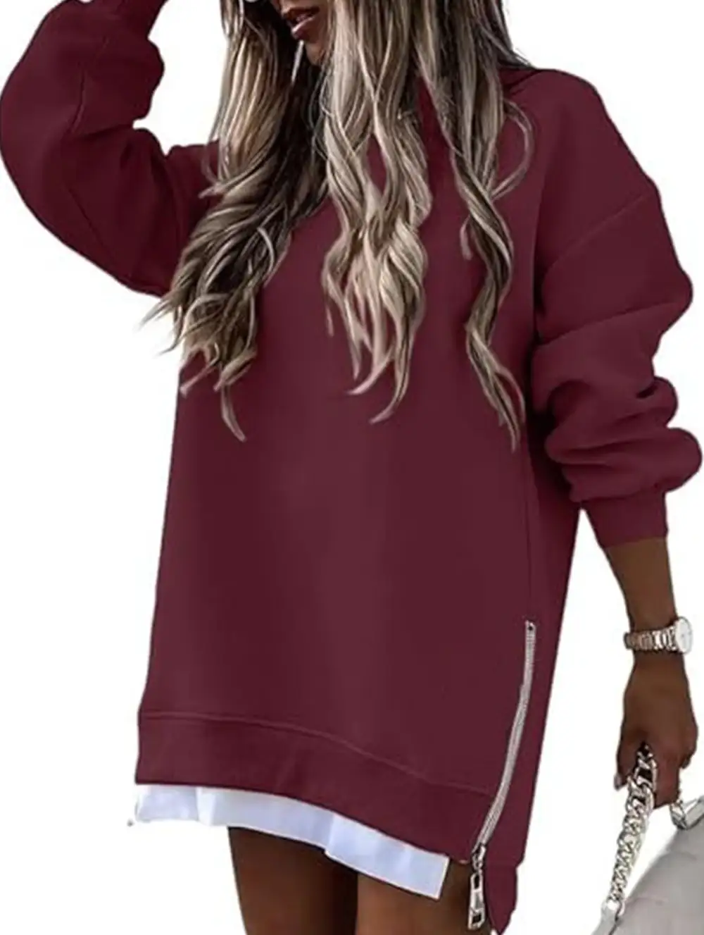 Side Zip Patchwork Pullover Sweatshirt